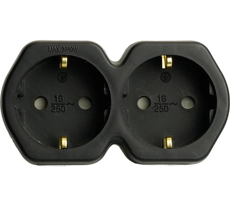 Разветвитель сетевой STEKKER 2-местный, с заземлением ADP16-12-21, 250V,16A, ABS огнеустойчивый пластик, черный 50107