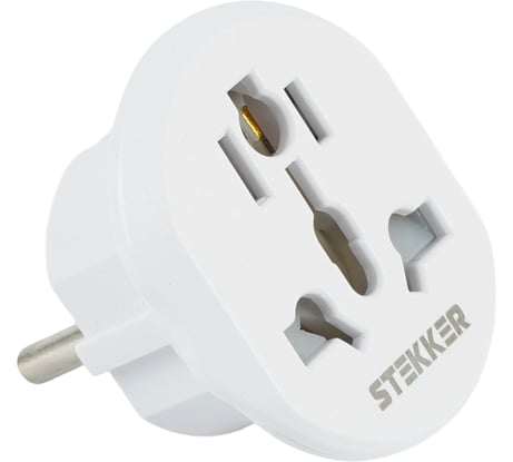 Адаптер-переходник для евровилки STEKKER с заземлением, ультраплоский, ADP16-06-20W, 250В, 16A, IP20, белый 50412