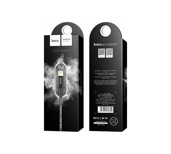 Кабель USB 2.0 Hoco X14, AM/Lightning M, черный, 1м 6957531062820