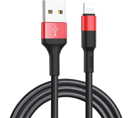 Кабель USB 2.0 Hoco X26, AM/Lightning M, черно-красный, 1м 6957531080190