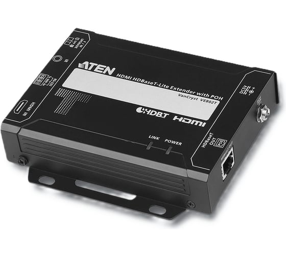 Удлинитель ATEN HDMI HDBaseT-Lite+RS232+IR, 60 м, 1xUTP Cat5e, HDMI+RJ45+3-контактн. клемма+MINIJACK, F, без шнуров, БП 220 5V VE802T-AT-G