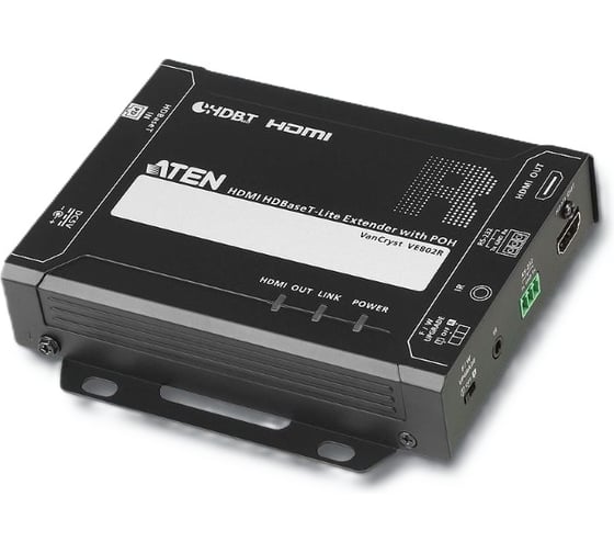 Удлинитель ATEN HDMI HDBaseT-Lite+RS232+IR, 60 м, 1xUTP Cat5e, HDMI+RJ45+3-контактн. клемма+MINIJACK, F, без шнуров, без БП VE802R-AT-G