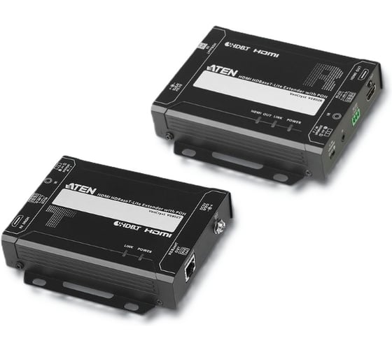 Удлинитель ATEN HDMI HDBaseT-Lite+RS232+IR, 60 м, 1xUTP Cat5e, HDMI+RJ45+3-контактн. клемма+MINIJACK, F, без шнуров, БП 220 5V VE802-AT-G