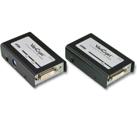 Удлинитель ATEN extender, DVI/HDTV/WUXGA+AUDIO, 60 метр., 2xUTP Cat5e, DVI-D+MINIJACK, F, без шнуров, 2xБ.П.220 5.3V, (1920x1200/40м 60Hz VE600A-AT-G