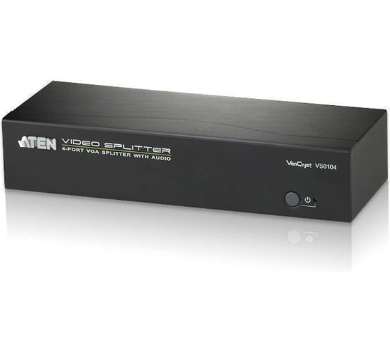 Разветвитель ATEN Video Splitter, VGA/SVGA/MultiSync+AUDIO, 1 4 монитора/port 450MHz, 65 метр., F M, без шнуров, БП 220 5.3V VS0104-AT-G