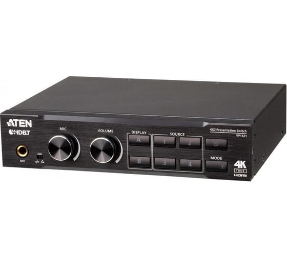 Коммутатор ATEN 4x2 True 4K Презентационный с масштабированием, DSP и HDBaseT-Lite VP1421-AT-G