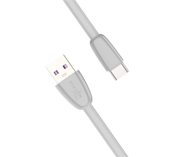 Кабель силиконовый ОФИСМАГ USB-Type-C, 1 м, vixion PRO VX-12c, для зарядки и передачи данных, серый 03042 514412
