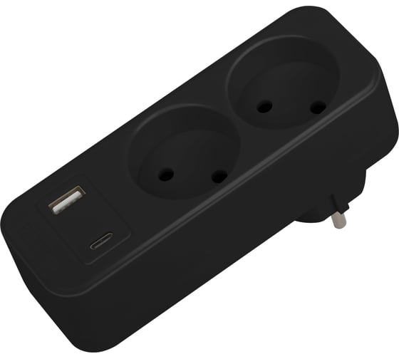 Разветвитель электрический Intro TR-2-2USB-B на 2 розетки + 2USB A+C 10А черный Б0069078