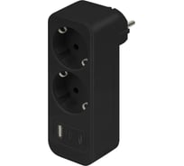 Разветвитель электрический Intro TR-2e-3USB-B на 2 розетки с заземлением + 3 USB A+C 16А черный Б0069080