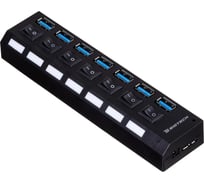 Разветвитель USB BigTech HS006 выключатель/USB 3.0x7/черный 1853676