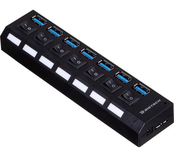 Разветвитель USB BigTech HS006 выключатель/USB 3.0x7/черный 1853676