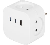 Разветвитель электрический ЭРА SP-4-3USBAC-W на 4 розетки + 3 USB A+C со шторками 10А белый Б0069083