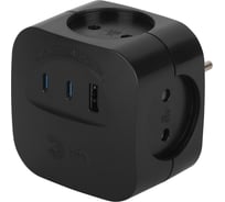 Разветвитель электрический ЭРА SP-4-3USBAC-B на 4 розетки + 3 USB A+C со шторками 10А черный Б0069084