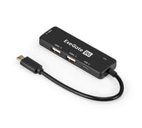 USB-Хаб концентратор 4-в-1 ExeGate DUB-211C кабель-адаптер USB3.0 Type-C 2xUSB2.0, 1xUSB3.0 5GB/s, Type-C DATA 480MB/s, Plug Play, черный 299789