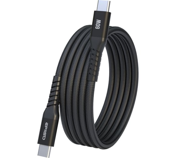 Кабель Epilso USB-С вилка - USB-C вилка, 1 м, 60Вт, чёрный (магнитный) EPD-C1045
