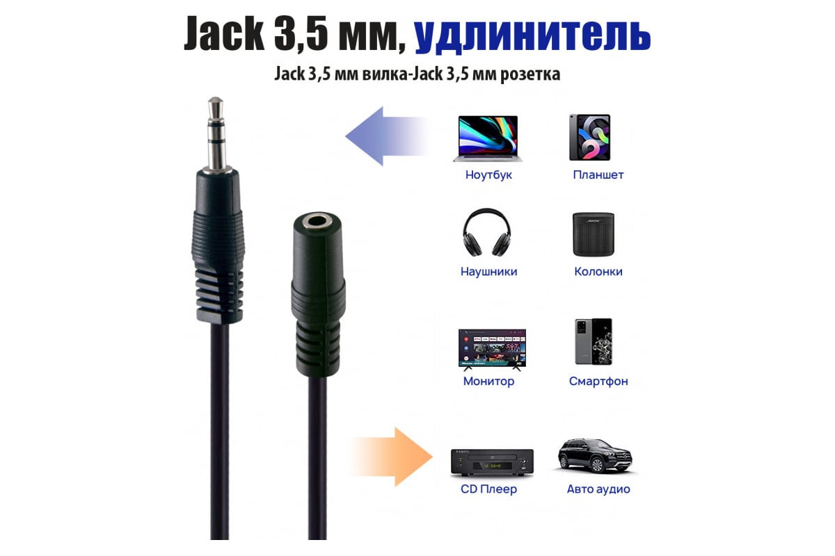 Кабель Belsis Jack 3.5 mm вилка - Jack 3.5 розетка, удлинитель,  стерео-аудио, 5 м. BL1034 - выгодная цена, отзывы, характеристики, фото -  купить в Москве и РФ