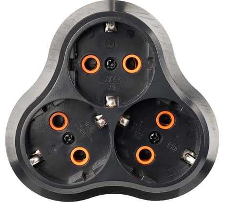 Разветвитель сетевой STEKKER 3-местный с/з ADP16-23-21, 250V, 16A, ABS пластик, черный, 50682