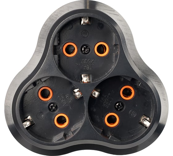 Разветвитель сетевой STEKKER 3-местный с/з ADP16-23-21, 250V, 16A, ABS пластик, черный, 50682