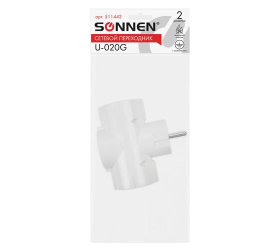 Сетевой переходник SONNEN U-030G, 3 розетки, с заземлением, 16 А, 511441
