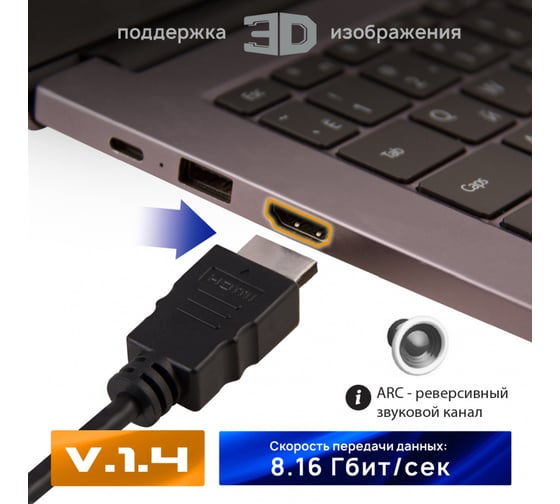 Кабель HDMI v1.4 AM-AM (А вилка - А вилка), 5 м, чёрный, with Ethernet Belsis BW1489