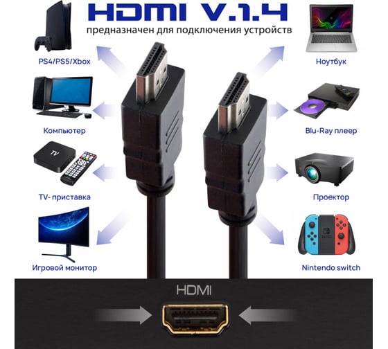 Кабель HDMI v1.4 AM-AM (А вилка - А вилка), 5 м, чёрный, with Ethernet Belsis BW1489