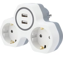 Электрический двойник REXANT с 2 USB портами 2,4А с заземлением 16А белый 11-1089