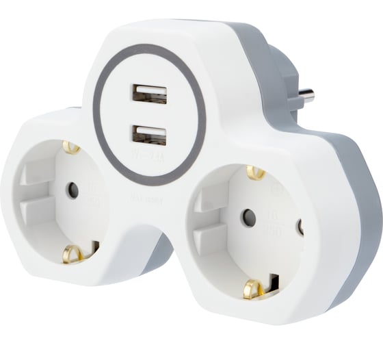 Электрический двойник REXANT с 2 USB портами 2,4А с заземлением 16А белый 11-1089 1