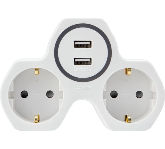 Электрический двойник REXANT с 2 USB портами 2,4А с заземлением 16А белый 11-1089