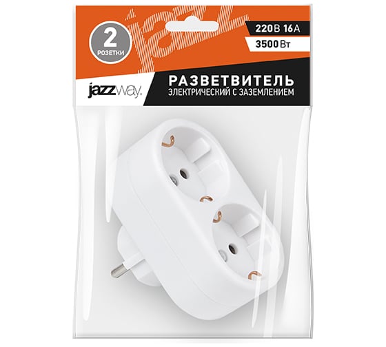 Разветвитель Jazzway Jаzzway с заземлением 16А AD-2G 3.5кВт IP20 5004641