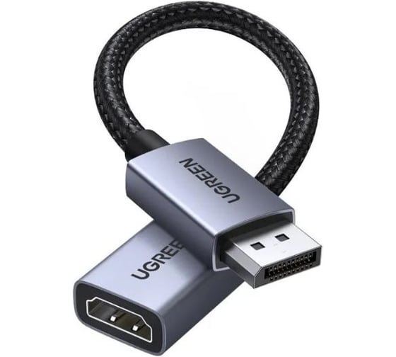 Кабель UGREEN DP133 DisplayPort to HDMI 4K Cable 1шт. Длина: 20см. Цвет: серый космос 65982S