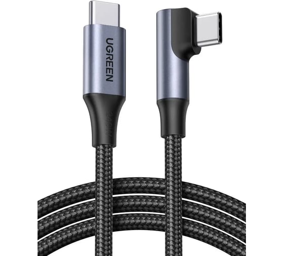 Кабель угловой UGREEN L536 USB-C Male To Angled 90 USB-C Male Charging Data Cable. Длина: 1м. Цвет: серый космос 85225_