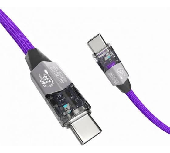 Магнитный игровой кабель KS-is USB4 USB-C M USB-C M LED, сиреневый, 40Gbps, 240W, 1.2м KS-958BP-1.2