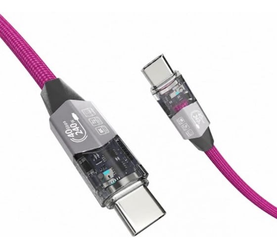 Кабель игровой KS-is USB4 USB-C M USB-C M LED, розовый, 40Gbps, 240W, 1.2м KS-958AP-1.2