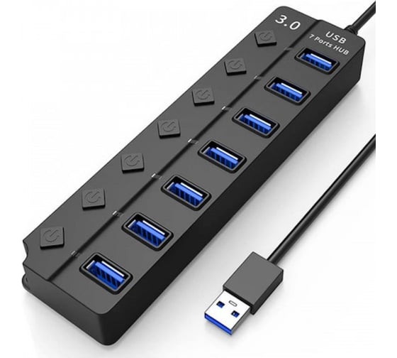 USB хаб KS-is 7xUSB 3.0 F в USB 3.0 Type A M () с блоком питания, выключатели KS-569B