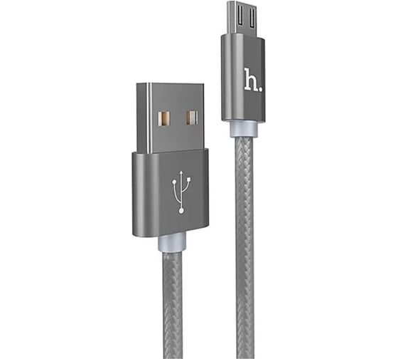 Кабель Hoco USB X2 knitted, USB - Micro USB, 2.4А, 1м, серый 092099
