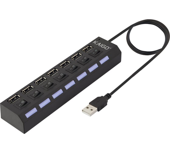 Мультифункциональный хаб-разветвитель Kaigo KG-086 USB 2.0, 7в1, с выключателями, LED-индикацией, 7xUSB 2.0, кабель 50 см, , 355069