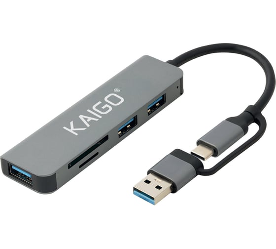 Мультифункциональный хаб-разветвитель Kaigo KG-089 Type-C 3.2, высокоскор 5в1+USB адаптер, 2хUSB2.0, 1хUSB3.2, 2xSD/TF2.0, , 355067