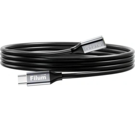 Filum Кабель USB FL-USB-20G100W-CM/CF-2M 20 Гбит/с, 100 Вт 20 В/5 А, USB-C - USB-C (M/F), 2 м 00-01300001