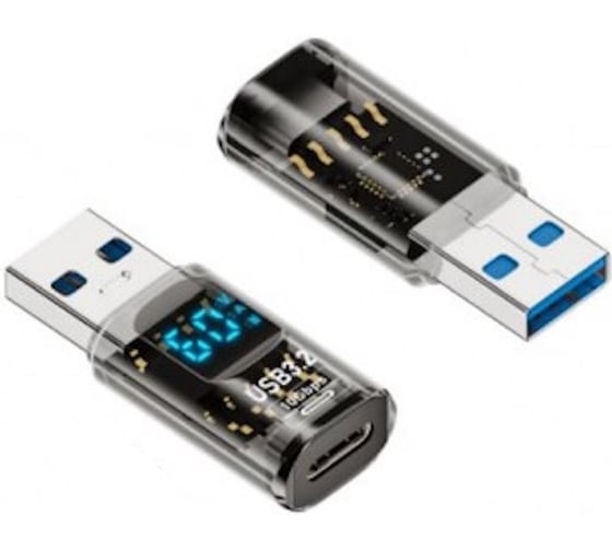 Адаптер-переходник KS-is USB-A M в USB-C F с дисплеем (KS-881AC) KS-881AС
