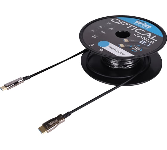 Кабель Wize HDMI AOC-8K-HM-HM-80M оптический, малодымный, 80 м, 8K/60HZ, 4:4:4, v.2.1, ARC, 19M/19M, черный, коробка \3\ 147481