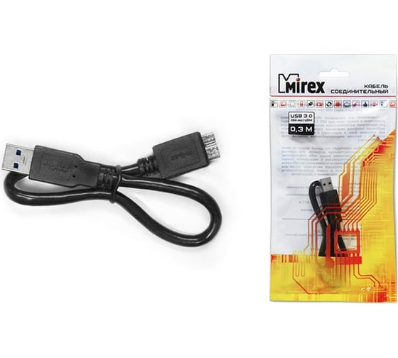 Соединительный кабель Mirex USB 3.0 AM-microBM 0,3 метра, двойной экран 13700-AMCR03U3