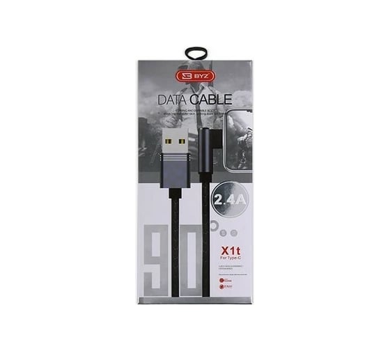 USB-кабель BYZ AM-Type-C 1,2 метра, 2.4A, силикон, угловой, металлический 23750-X1tGN