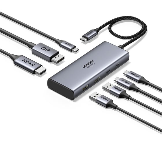 Хаб UGREEN CM498 7-in-1 USB-C Hub With HDMI&DP&2*USB-C&2*USB-A&USB-C PD. Цвет: серый космос 75902_