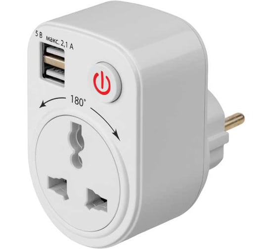 Тройник для розетки с USB TDM ELECTRIC поворотный 250В 16А + 2USB 2.1A SQ1806-0183