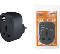 Универсальный адаптер TDM ELECTRIC поворотный, с заземлением, 250В 16А + 2USB 2.1A, черный SQ1806-0184