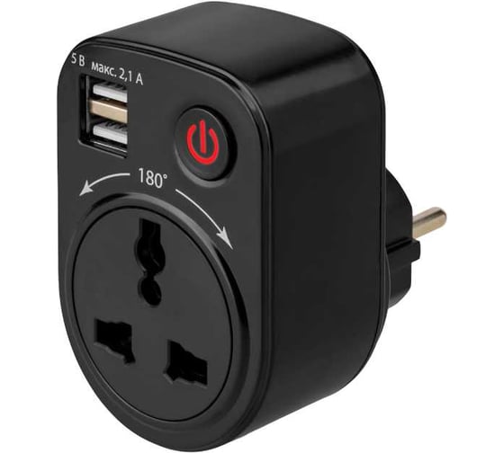 Тройник для розетки с USB TDM ELECTRIC поворотный 250В 16А + 2USB 2.1A SQ1806-0184