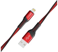 Кабель MFI-USB A Interstep USB2.0 нейлон красный 0,6м, 72093