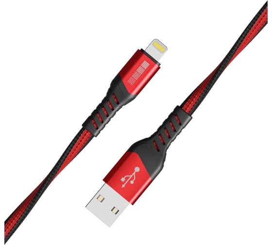 Кабель MFI-USB A Interstep USB2.0 нейлон красный 0,6м, 72093 1