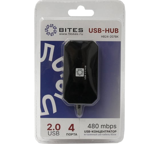 Концентратор 5bites 4 порта USB2.0, черный HB24-207BK