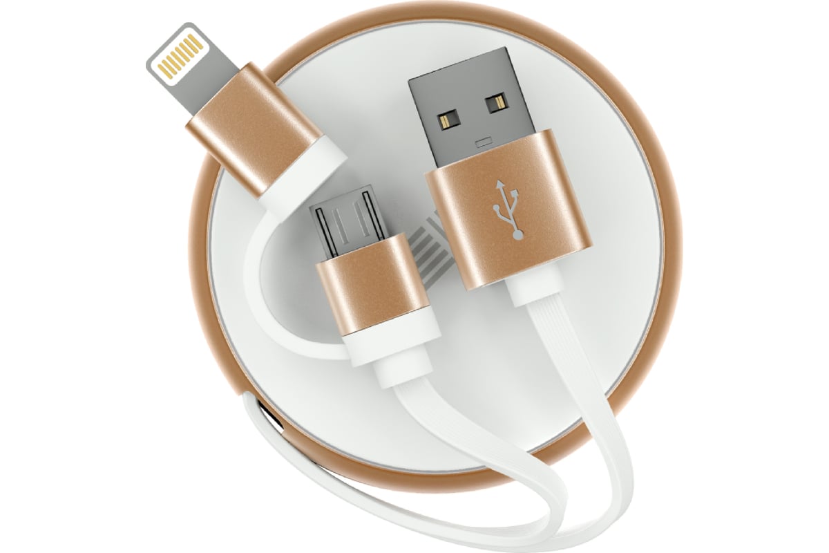 Кабель-рулетка Interstep Lightning+Micro USB2.0, алюминий Цвет Белый ...